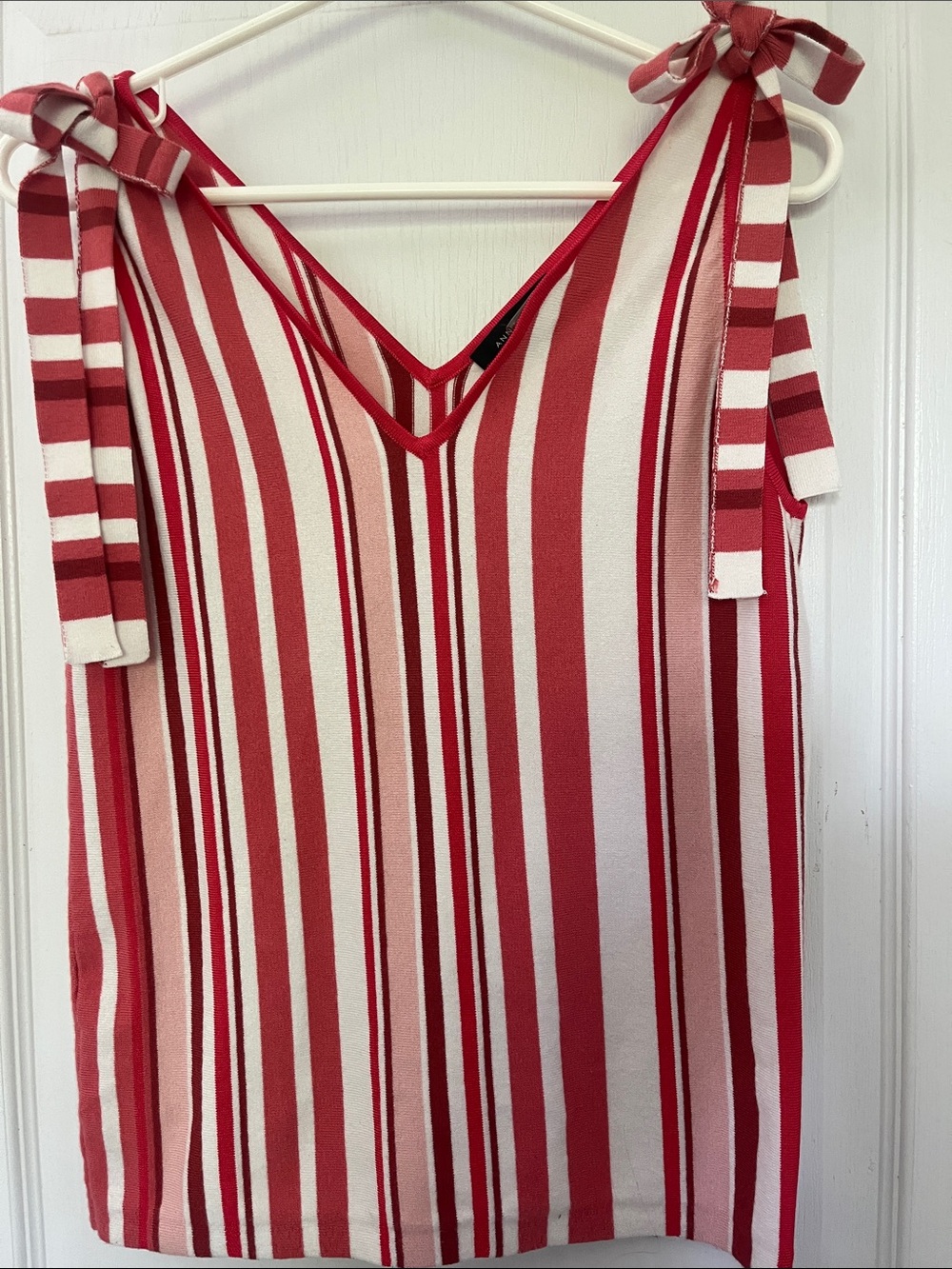 Ann Taylor Red and White Striped Tie-Shoulder Tank Top